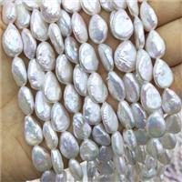 Baroque Style Natural White Pearl Teardrop Beads, approx 10-14mm