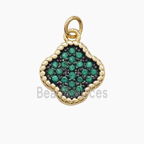 Copper Clover Pendant Micropave Green Zirconia Gold Plated