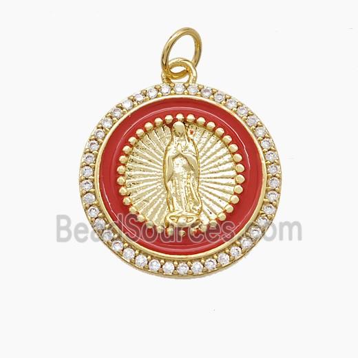 Enamel Copper Pendant Pave Zircon, Gold Plated