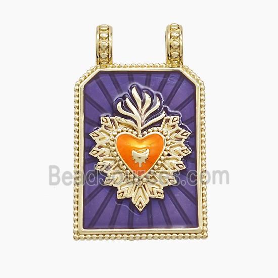 Enamel Copper Pendant Pave Zircon, Gold Plated