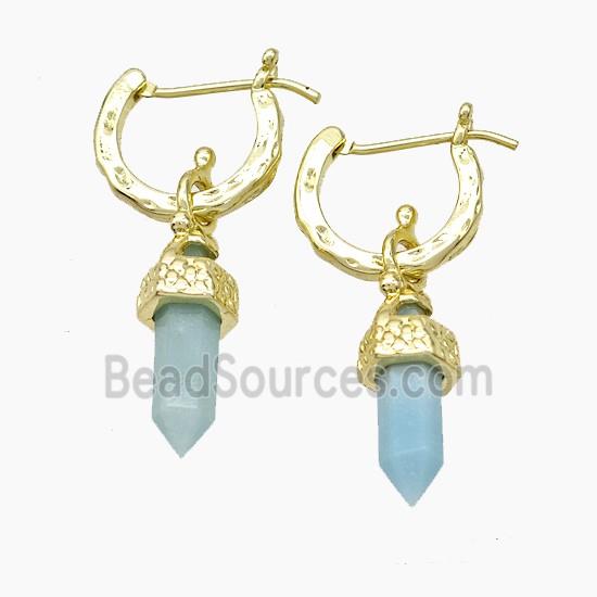 Copper Leaveback Earrings With Blue Amazonite Gold Plated