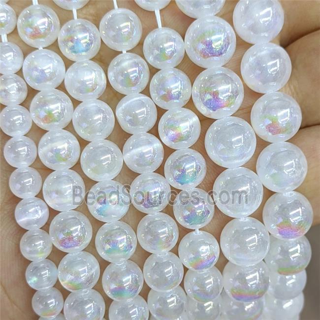 White Naural Selenite Beads Dye Electroplated Smooth Round