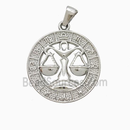 Raw Stainless Steel Symbols Pendant Zodiac Libra Circle