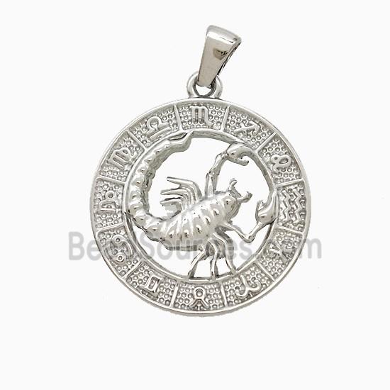Raw Stainless Steel Symbols Pendant Zodiac Scorpio Circle