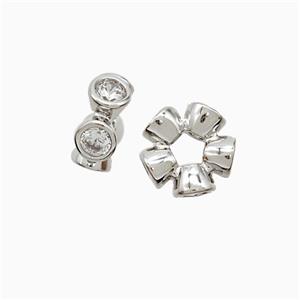 Copper Rondelle Beads Pave Zirconia Platinum Plated, approx 10mm