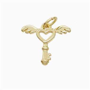 Copper Key Angel Wings Pendant 18K Gold Plated, approx 12-15mm
