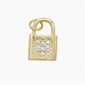 Copper Lock Pendant Pave Zirconia Heart 18K Gold Plated, approx 10-15mm
