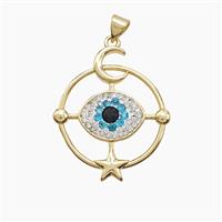 Copper Compass Pendant Pave Zirconia Eye Moon Star Gold Plated, approx 25-30mm