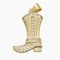 Cowboy Boots Charms Copper Shoes Pendant Pave Zirconia Gold Plated, approx 14-19mm