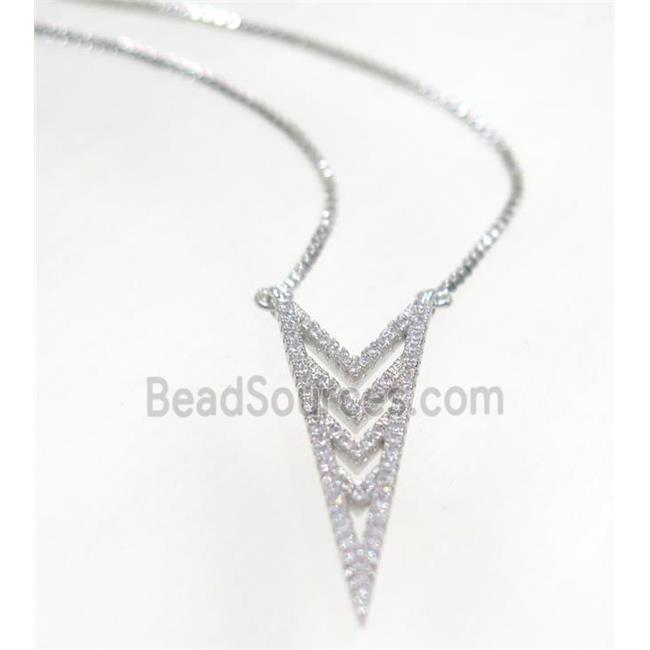 copper arrowhead necklace pave zircon, platinum plated