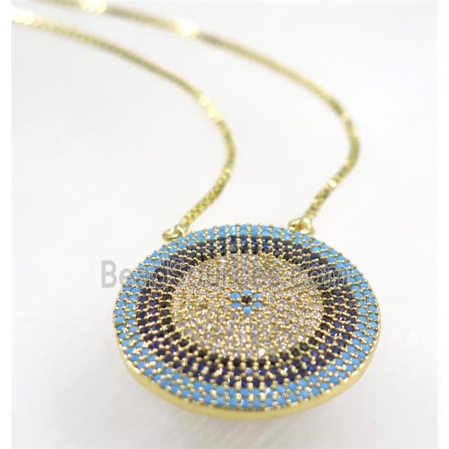 copper circle necklace pave zircon, gold plated