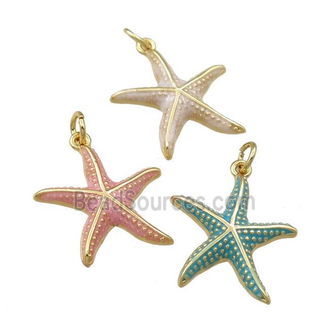 copper starfish pendant with enameled, gold plated, mixed