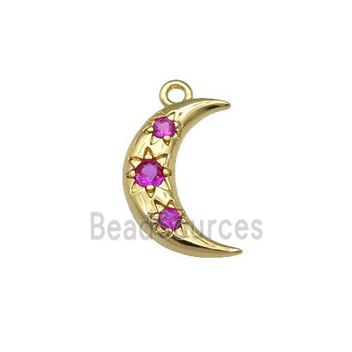 copper Moon pendant paved black hotpink zircon, gold plated