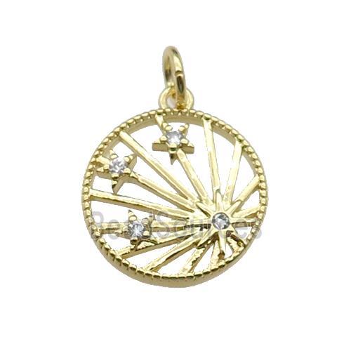 copper circle star pendant pave zircon, gold plated
