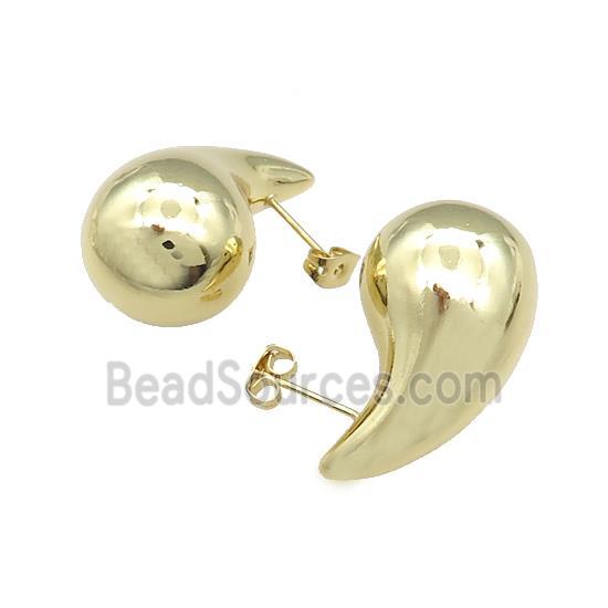 Copper Stud Earrings Teardrop Hollow Gold Plated