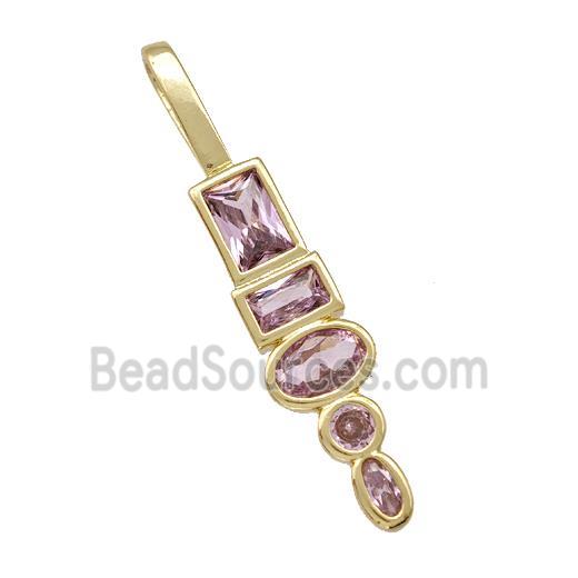 Copper Stick Pendant Pave Zirconia Gold Plated