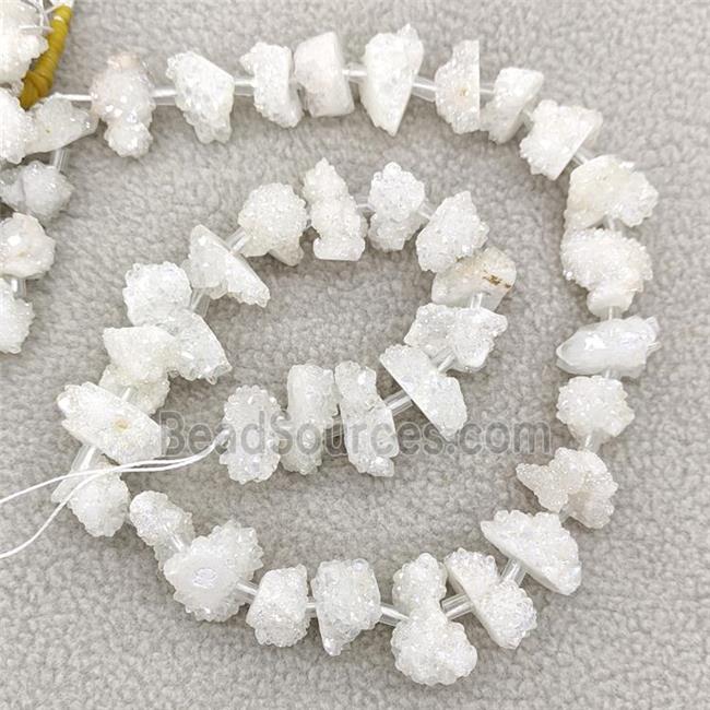 Natural White Druzy Quartz Cluster Beads AB-Color Electroplated