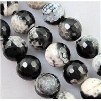 Fired Agate Stone beads, faceted round, black, 12mm dia, approx 32pcs per st