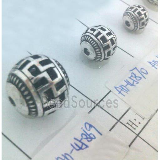 round tibetan silver beads, hollow, lead free and nickel free