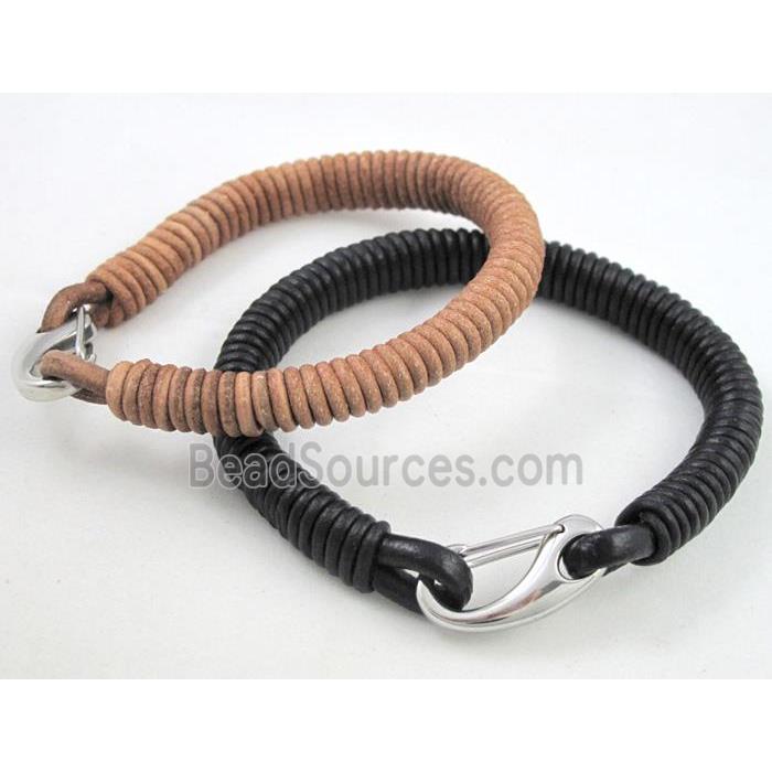 leather bracelet with stainless steel, handmade, mixed