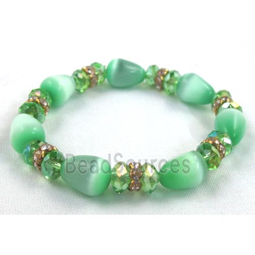 cat eye stone bracelet, stretchy, green