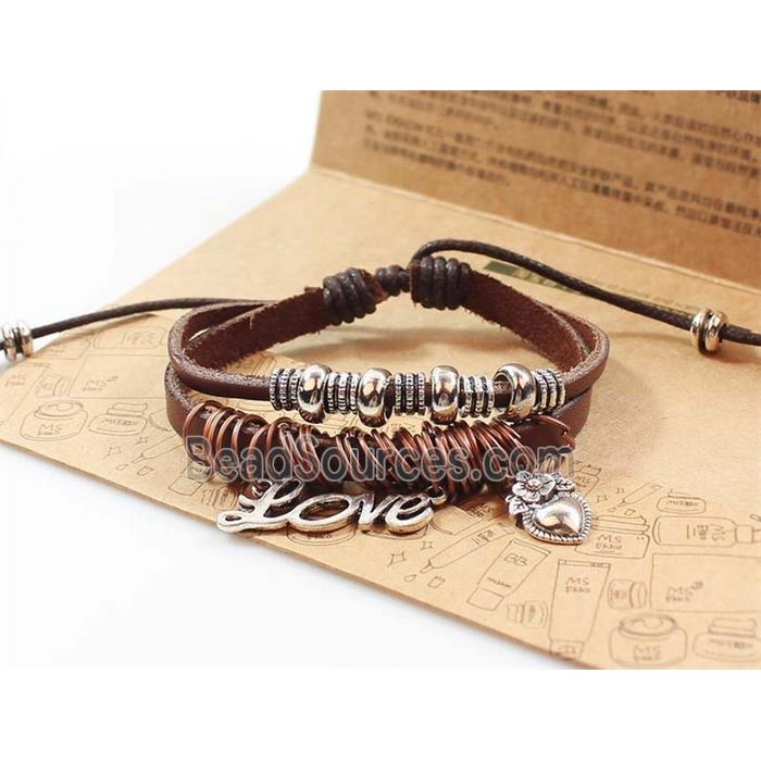 handmade bracelet with leather, alloy bead