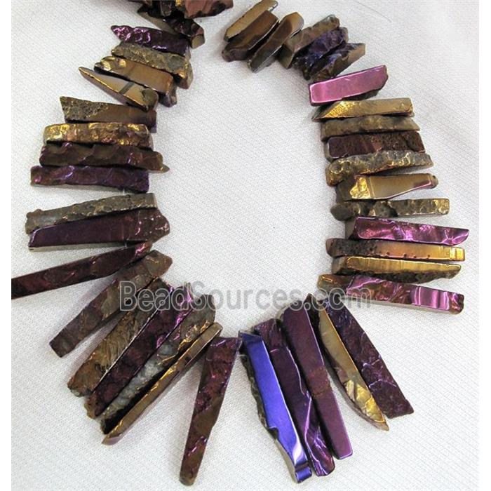 rock agate stone beads, stick, purple electroplated