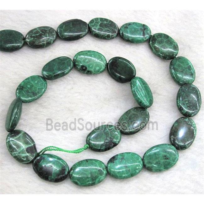 green Coral Fossil Beads, chrysanthemum, dye, oval