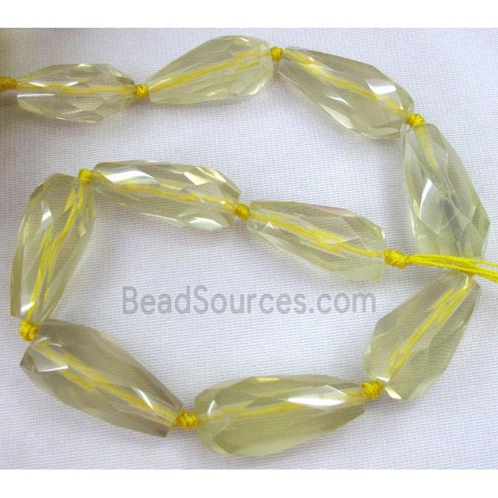 Lemon Quartz beads, light-yellow, faceted teardrop
