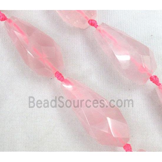 rose quartz bead, pink, faceted teardrop