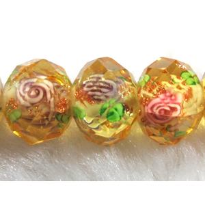 Lampwork Glass bead, faceted wheel, flower, yellow