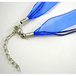 Waxed Necklace Cord, Ribbon, lobster clasp, Blue