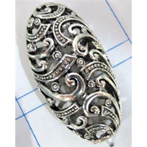 Hollow Tibetan Silver bead, lead free and nickel free, 41x20mm