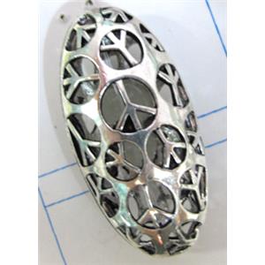 Hollow Tibetan Silver beads, lead free and nickel free, 39x20mm