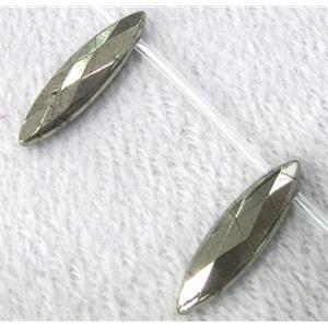 natural Pyrite Beads, horse eye, approx 8x30mm, 15.5 inches length