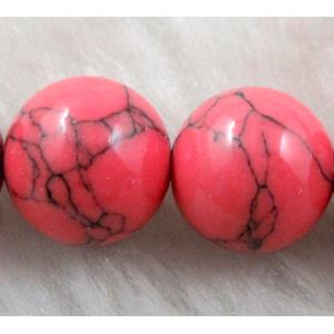 Synthetic Turquoise Beads Red Dye Smooth Round, 10mm dia, 38pcs per st