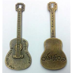 tibetan silver guitar pendant non-nickel, bronze, approx 22x61mm