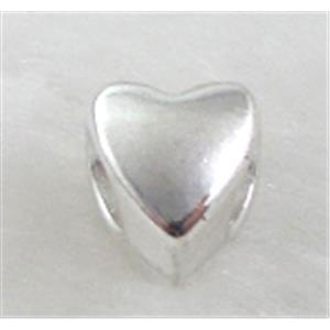 Silver plated Heart, Tibetan Silver Spacer Non-Nickel, 8mm wide, hole:4.5mm