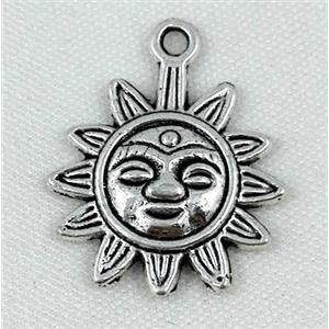 tibetan silver pendant, sun face, non-nickel, approx 17x21mm