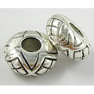 Tibetan Silver spacer Bead Non-Nickel, 13mm dia, 6mm thick, hole:4.5mm