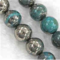 green Chalco Pyrite Beads, round, approx 12mm dia