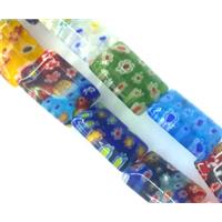 Millefiori glass bead, rectangle, mixed, 10x20mm, 20pcs per st
