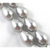 Pearlized Shell Beads, teardrop, grey, approx 8x12mm, 33pcs per st
