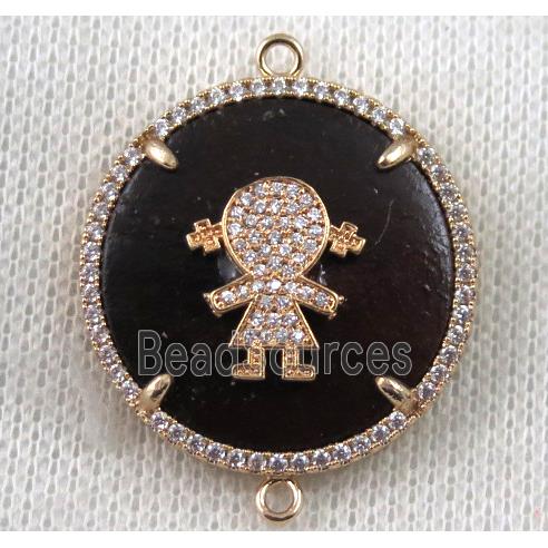 copper girls connector paved zircon, wood, rose gold