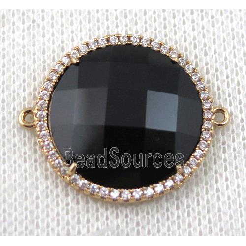 black Chinese Crystal Glass connector pave zircon, circle, gold plated