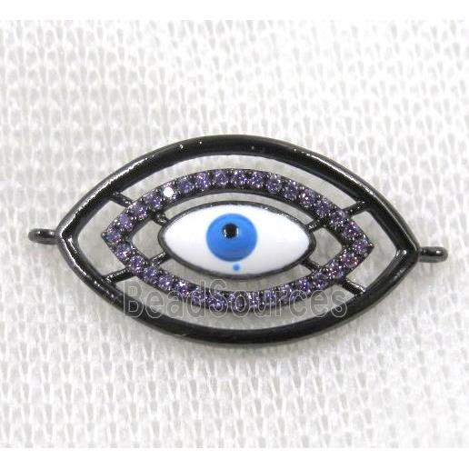 copper connector paved zircon, evil eye, black plated