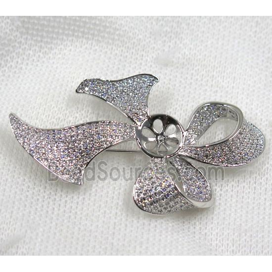 copper brooch paved zircon, platinum gold