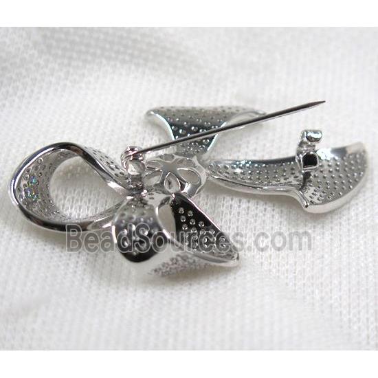 copper brooch paved zircon, platinum gold