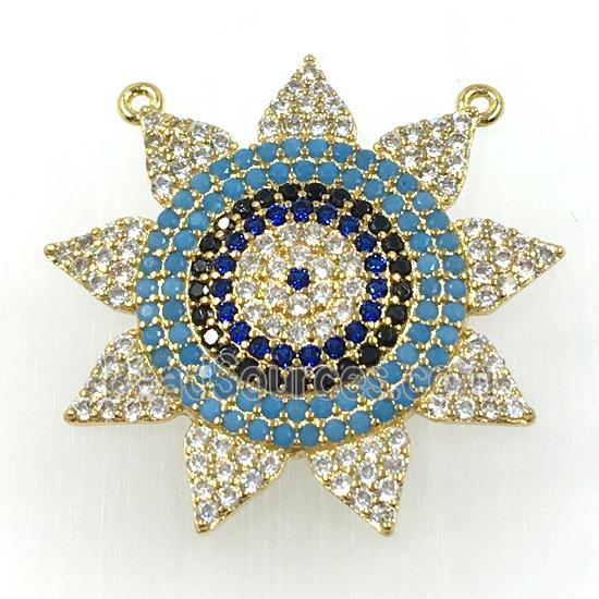 copper sun pendant pave zircon with 2loops, gold plated