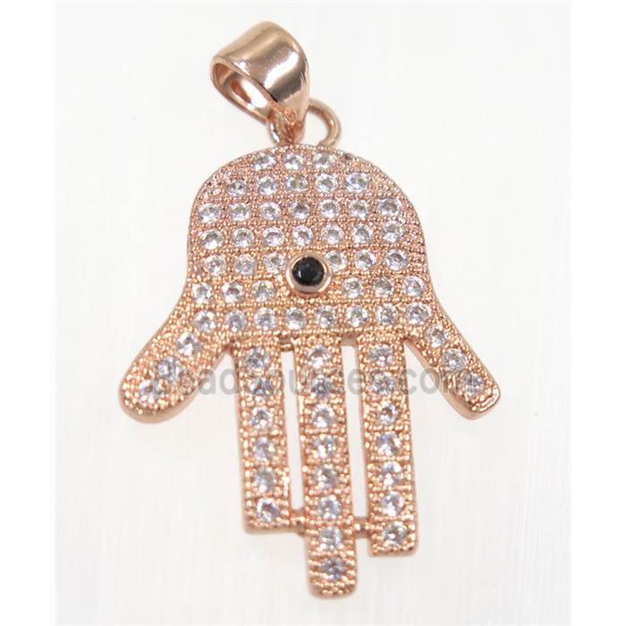copper Hamsahand pendant paved zircon, rose gold